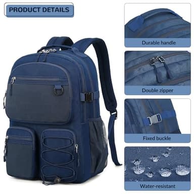 Lohol Water Resistant Daypack with Mulitiple Pockets for School Travel Outdoor College, 15.6 inch Laptop Backpack for Men and Women (Navy Blue) - Image 7