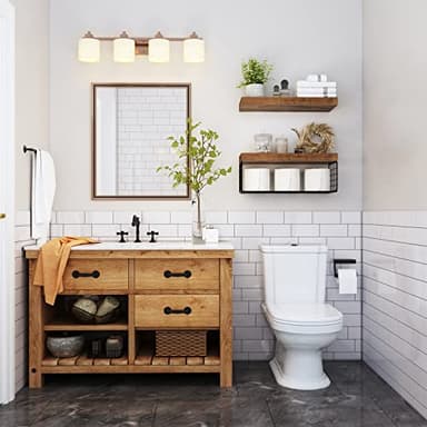 QEEIG Bathroom Shelves Over Toilet - Wall Mounted Floating Shelves Toilet Paper Storage Small Farmhouse Decor Shelf 16 inch Set of 2, Rustic Brown (019-BN2) - Image 2