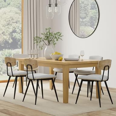 SIMPLIHOME Mavis Dining Chairs - Mid-Century Modern Iron Frame and Vegan Faux Leather Kitchen Chair Set in White, Dining Room Seating with Curved Wood Veneer Backrest and Padded Seat (Set of 2) - Image 2