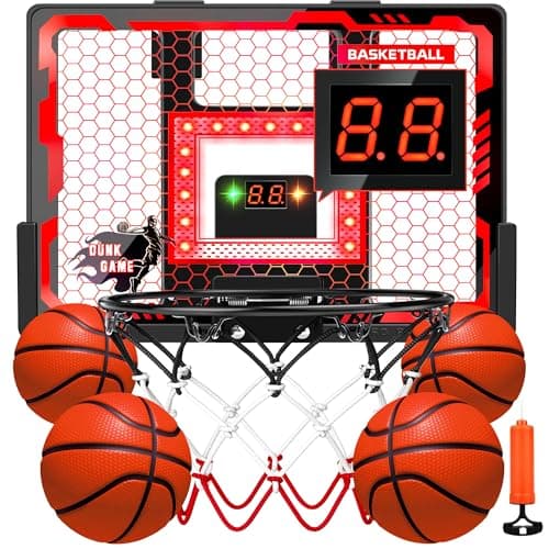 Indoor Basketball Hoop Pro, Mini Basketball Hoop Over The Door with LED Light/Scoreboard/4 Balls- Upgraded Anti-Impact Backboard, Basketball Toys Gifts for 6 7 8 9 10 11 12 Year Old Boys - Image 1