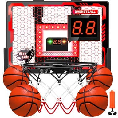 Indoor Basketball Hoop Pro, Mini Basketball Hoop Over The Door with LED Light/Scoreboard/4 Balls- Upgraded Anti-Impact Backboard, Basketball Toys Gifts for 6 7 8 9 10 11 12 Year Old Boys - Image 1