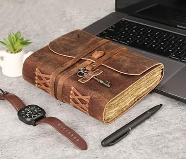Leather Journal with Lined and Unlined Deckle Edge Paper 8x6 inch and Vintage Key | Handmade Writing Notebook Diary | Bound Daily Notepad for Men & Women Medium, Sketch/Writing pad for Artists - Image 5
