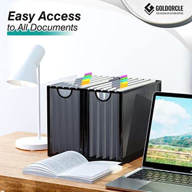 GoldOrcle Hanging File Organizer, Letter-Size File Holder with 5 Folders, Modern Metal Mesh Storage Basket, Black and Grey, 12.2 x 9.45 x 5.45 inches - Image 6