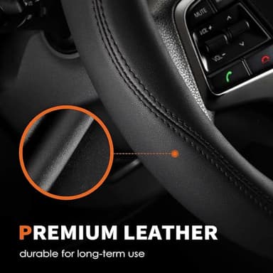 HOTOR Car Steering Wheel Cover - Universal Car Accessory for Diverse Cars, Durable Leather Cover with Anti-Slip Lining, for Steering Wheel with a Diameter of 14.5"-15",Black - Image 5
