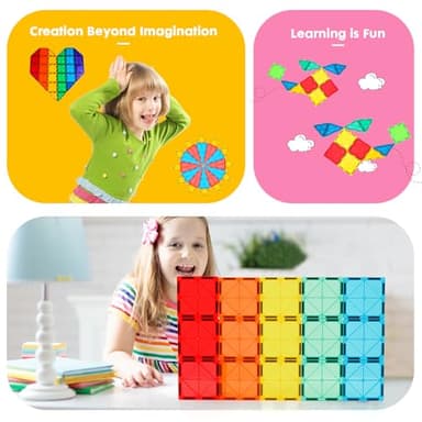 Gemmicc Magnetic Tiles, Deluxe 136 PCS Building Blocks Magnet Toys for Kids,3D Magnet Puzzles Stacking Blocks for Boys Girls,Huge Set with 2 Cars - Image 4