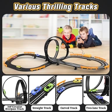 Slot-Car-Race-Track-Sets for Boys Kids, Battery or Electric Race Car Track with 4 High-Speed Slot Cars, Dual Racing Game 2 Hand Controllers Circular Overpass Track, Toys Gifts for 6-8 8-12 Boys Girls - Image 6