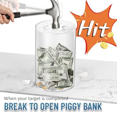 hizgo Adults Piggy Bank, Acrylic Clear Piggy Bank for Adults/Kids Must Break to Open, Unopenable Acrylic Savings jar, Size 10" H x 6" Diameter(Large) - Image 4
