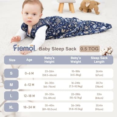 FIEMOL Baby Sleep Sack 0-6 Months, 100% Cotton Sleeping Sack for Newborn and Infant, 3 Pack Baby Wearable Blanket, 0.5 Tog Lightweight Double Zipper Sleep Bag Blue Sky - Image 4