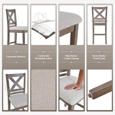 Upholstered Counter Height Bar Stools Set of 4, Modern Kitchen Island Barstools Chairs with Cross Back and Wood Legs for Dining Room Bar, Light Brown Wash - Image 5