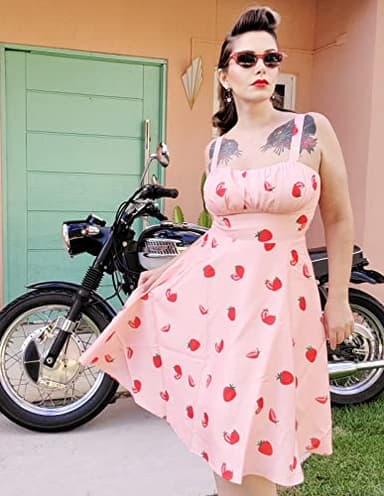 1950s Dresses for Women Vintage Retro Dress for Women Light Pink A-Line Flowy Swing Beach Dress Strawberry Dress Medium - Image 7