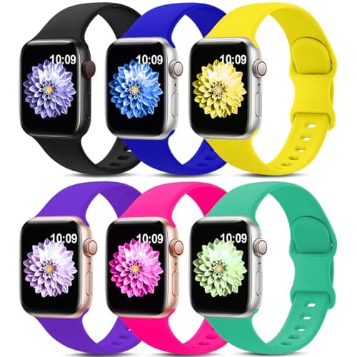 6 Pack Sport Bands Compatible with Apple Watch Band 38mm 40mm 41mm 42mm 44mm 45mm 49mm 46mm,Silicone Waterproof Strap for iWatch Apple Watch Series 11 10 9 Ultra 8 7 6 5 4 3 2 1 SE Women Men - Image 1