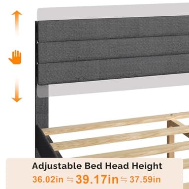 VINGLI Platform Bed Frame Queen Size with Linen Fabric Headboard,Modern Panel Low Profile Bed with Upholstered & Sturdy Slats Support for Bedroom, Mattress Foundation, Dark Gray - Image 3