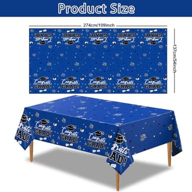 FLUBARE Graduation Tablecloth Party Decorations 2025, Gongrats Grad Tablecover for Class of 2025 Graduation Party Supplies, Class Blue Table Cloths, 54" x108" (Blue) - Image 5