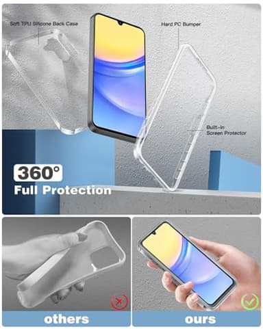 FNTCASE for Samsung Galaxy A15-5G Case: Phone Case with Built-in Screen Protector Protective Silicone Cell Phone Cover Rugged Shockproof Full Protection Slim Dual Layer Case for Men & Women Clear - Image 3