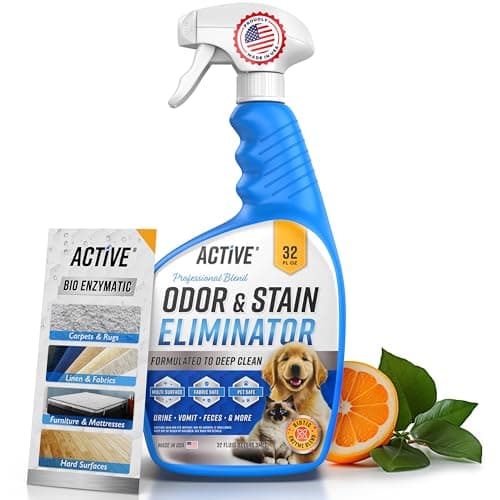Pet Odor and Stain Eliminator - 32 oz ACTIVE Enzyme Cleaner for Dog & Cat Urine, Stain Remover Spray for Carpet, Upholstery, Hardwood, Spot Cleaning, Deodorizer for Dogs Cats Pets - Natural Citrus Oil - Image 1