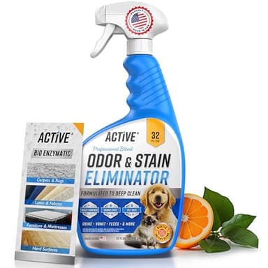 Pet Odor and Stain Eliminator - 32 oz ACTIVE Enzyme Cleaner for Dog & Cat Urine, Stain Remover Spray for Carpet, Upholstery, Hardwood, Spot Cleaning, Deodorizer for Dogs Cats Pets - Natural Citrus Oil - Image 1