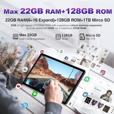 DMOAO Android Tablet 2025 Tablets with 22GB RAM+128GB ROM/ 1TB Expand, 8000mAh Battery, Octa-Core 2.0GHz CPU, 5G WiFi, GPS, 10.1 Inch FHD IPS 2 in 1 Tablet PC with Keyboard/Mouse-Gray - Image 2