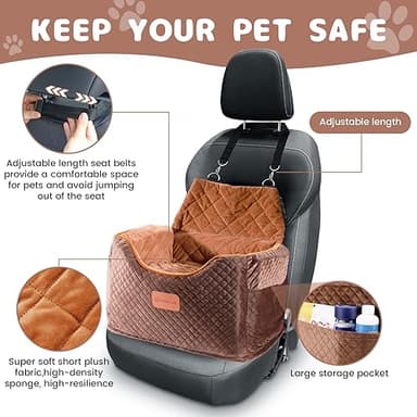 AlfaTok Memory Foam Booster Dog Car Seat with Washable Removable Cover, Elevated Pet Car Seat, Anti-Slip Sturdy Booster Seats for Small Dogs 35lbs, Seat Belt, Storage Pocket, Dog Blankets - Image 4