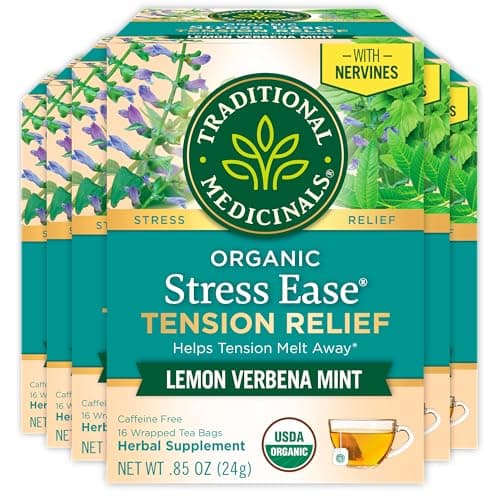 Traditional Medicinals Organic Stress Ease Tension Relief Tea, Lemon Verbena Mint, 96 Count (Pack of 6) - Image 1