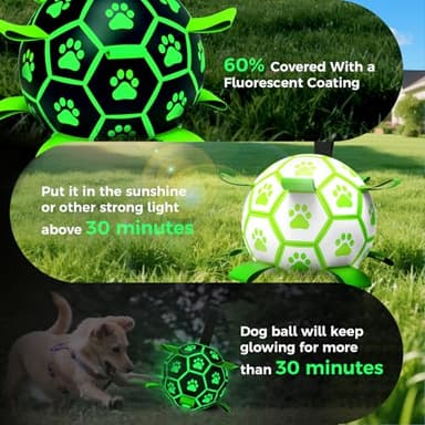 QDAN Premium Glow in The Dark Dog Toys, Dog Ball with Straps, Soccer Ball for Dogs, Outdoor Dog Toys, Pet Birthday Toys, Puppy Essentials for Small to Medium (6Inch) - Image 9