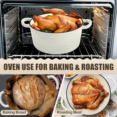 P&P CHEF 7QT Enameled Dutch Oven, Cast Iron Dutch Oven Pot with Lid for Bread Baking, Enameled Casserole Pot for Roasting Braising Stewing Frying Simmering, Various Stoves & Easy Clean, White - Image 6