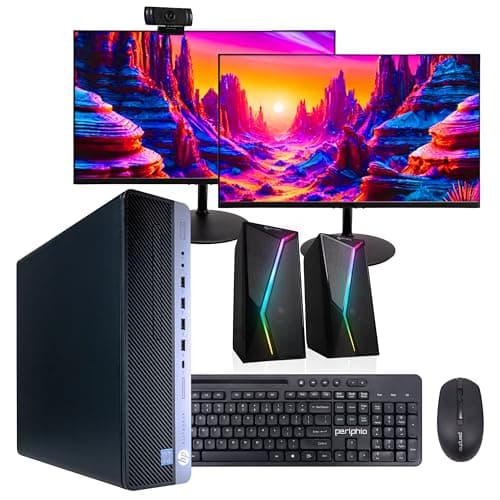 HP EliteDesk 800G4 PC | Windows 11 Pro | Intel i5-8500 | 32GB RAM 1TB SSD | New Dual 24" LCDs | RGB Speakers + Webcam | Home or Office Computer | WiFi 6 AX200 + BT (Renewed) - Image 1