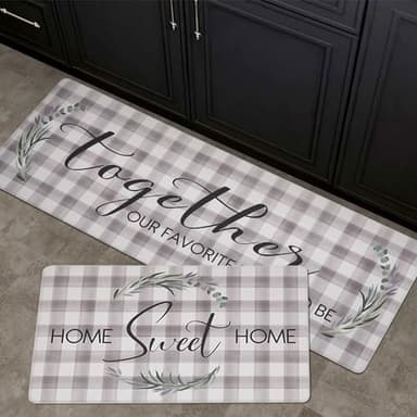 FRESHMINT Kitchen Mats Sets 2 Piece Cushioned Anti-Fatigue Comfort Mat for Home & Office Ergonomically Engineered Memory Foam Kitchen Rug Waterproof Non-Skid, 30" by 17" + 47" by 17", Check Sweet Home - Image 7