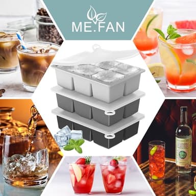 ME.FAN Silicone Ice Cube Trays [3 Pack] Large Ice Cube Mold with Lid, Square Independent Cavity Ice Tray Maker for Whiskey, Cocktails Bourbon, Beer & Drinks - Black/Deep Grey/Light Grey - Image 4