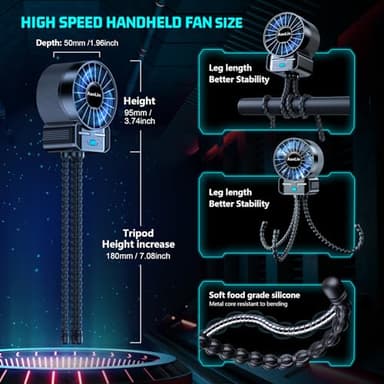 2 Pack Multifunctional Portable Stroller Fan 4 Speed 6600rpm High Speed Usb Rechargeable Personal Mini Handheld Fan Extended Tripod For Desktop Winding Kids Bed Treadmill Bike Golf Cart Outdoor Travel - Image 5