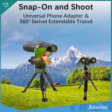 Adasion 15x56 UHD Binoculars for Adults High Powered with Phone Adapter and Tripod, Super Powerful BAK4 Prism Waterproof Binoculars for Hunting Stargazing Bird Watching Hiking Safari Travel Sports - Image 5