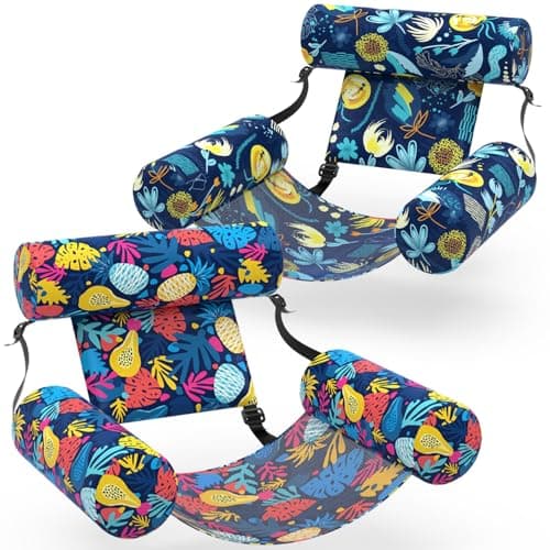 Sunikko X Pool Floats Adult, 2 Packs Fabric Inflatable Hammock Pool Lounge Chairs, Blow up Pool Floats for Adults, Hawaii Flower Pattern Floats for Pool Floating, Party Summer Water Beach Lake Fun - Image 1