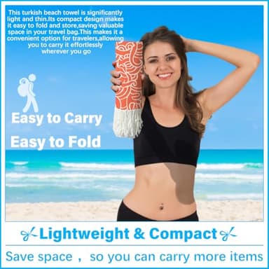 Vikumond Thin Turkish Beach Towel Lightweight Soft Cotton Extra Large XL Oversized Sand Free Sandproof Absorbent Quick Dry Towels Cloud Bath Pool Travel Compact Essentials Accessories for Adult Gifts - Image 4