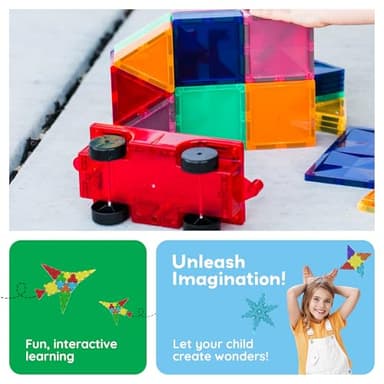PicassoTiles 2 Piece Car Construction Vehicles Truck Toys for Magnetic Building Blocks Magnet Toy Kit with Sensory Magnets Re-Enforced Hitch & Long Bed Travel Educational Girls Boys Toddlers Ages 3+ - Image 4
