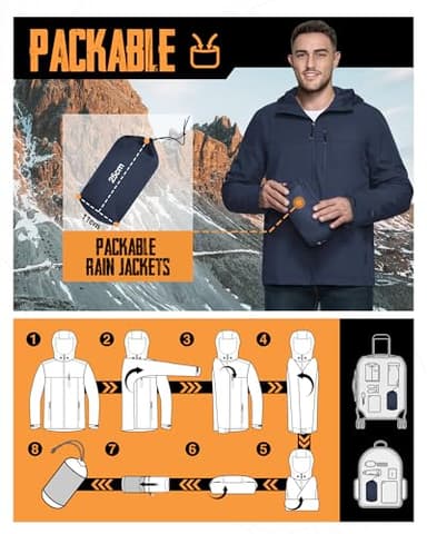 33,000ft Men's Packable Rain Jacket Lightweight Rain Shell Jacket with Hood Waterproof Raincoat for Cycling - Image 6