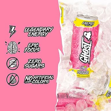 GHOST Energy Drink - 12-Pack, Sour Pink Lemonade, 16oz Cans - Energy & Focus & No Artificial Colors - 200mg of Natural Caffeine, L-Carnitine & Taurine - Gluten-Free & Vegan - Image 4