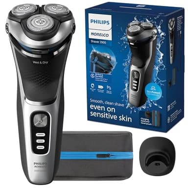 Philips Norelco Shaver 3900 Series, Wet and Dry Electric Shaver, P-Cap, Travel Pouch, Charging Stand, Storm Blue, Model S3341/92 - Image 1