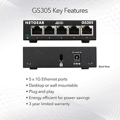 NETGEAR 5-Port Gigabit Ethernet Unmanaged Essentials Switch (GS305) - Home Network Hub, Office Ethernet Splitter, Plug-and-Play, Silent Operation, Desktop or Wall Mount - Image 5