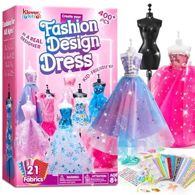 Klever Kits 400+PCS Fashion Design Crafts for Kids, Art and Crafts, DIY Sewing Kits with 3 Mannequins for Girls Aged 8-12, Birthday Presents, Toys for Kids - Image 1
