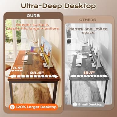 Huuger 48 x 24 inch Desk with Power Outlets & USB-C, Deeper & Thicker Desktop, Robust Metal Tubes, Computer Desk, Heavy Duty Office Desk, Work Gaming Desk for Home Office, Rustic Brown - Image 7