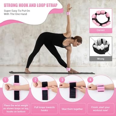 Pilates Wrist Ankle Weights for Women, Wearable Strong Arm & Leg Weights Set of 2(1Lbs Each), Adjustable Ankle Weights for Walking, Yoga, Dance, Barre, Gym - Image 8