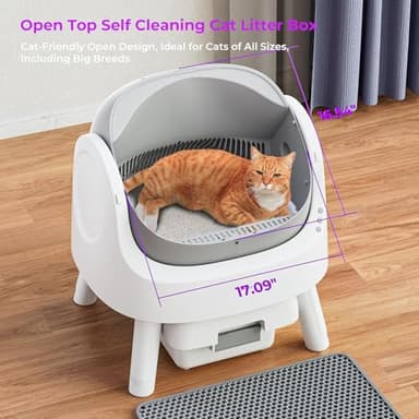 Self Cleaning Cat Litter Box, Open Top Litter Box for Multiple Cats, Automatic Cat Litter Box with Liners and Mat Included, Grey - Image 2