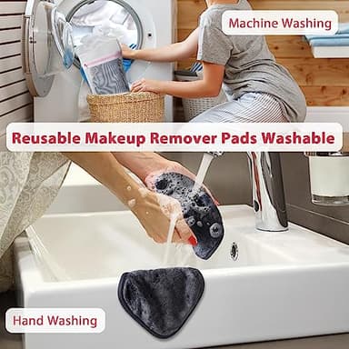 Makeup Remover Cloth, 6" x 6" Makeup Remover Towels Reusable Face Cloth for Washing Face, Makeup Remover Pads Microfiber Face Washcloth with Mesh Bag, 12 Pack, Grey - Image 7