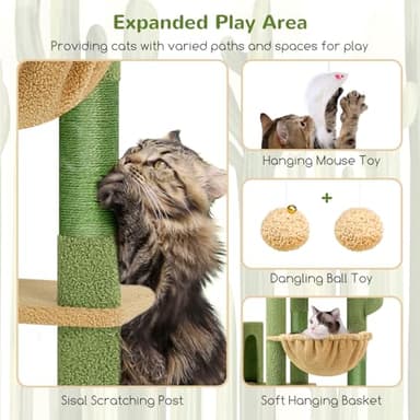 Globlazer Cactus Giant Cat Tree, 83 inch Cat Tree for Indoor Cats Large Adult, XXL Cat Tower with 9 Scratching Posts for 20lb+ Heavy Duty Large Adult Cats, F83, Green - Image 4