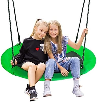 SUPER DEAL 40 Inch Green Saucer Tree Swing Set for Kids Adults 800lb Weight Capacity Waterproof Flying Swing Seat Textilene Fabric with Adjustable Hanging Ropes for Outdoor Playground, Backyard - Image 3