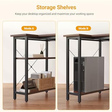 CubiCubi L Shaped Desk, 47 Inch Computer Desk with Reversible Storage Shelves Home Office Corner Desk Study Writing Table, Deep Brown - Image 4