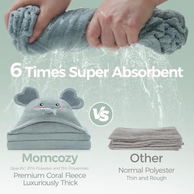 Momcozy Baby Bath Towels with Visualize Health Label - Ultra Soft & Absorbent Coral Fleece Hooded Towels for Newborn, Infant, Toddler (0-36 Months) Bath Essentials (Large Size,2 Pack) - Image 4