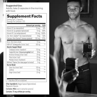 Mdrive Boost and Burn Testosterone Booster and Fat Burner for Men, Energy, Strength, Stress Relief, KSM-66 Ashwagandha, Advantra Z, Chromax, 60 Capsules - Image 2