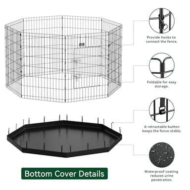 PJYuCien Dog Playpen, 8 Panels 24’’H Dog Pens Indoor with Bottom Pad, Metal Foldable Pet Puppy Exercise Fence Crate Kennel, Better for Small Animals,Black - Image 4
