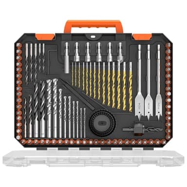 ENERTWIST 105 Pcs Drill Bit Set - HSS Titanium Coated, Carbon Steel Woodworking Bits, Hole Saws & Screwdriver Bits for Wood, Metal, Cement in Durable Case - Image 1