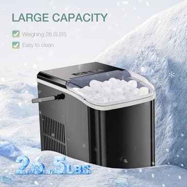 SMUG Countertop Ice Maker, 9 Cubes in 6 Mins, 26lbs in 24Hrs, 2 Sizes of Bullet Ice, Auto-Cleaning, Portable Ice Machine with Handle, Basket and Scoop for Home Kitchen, Party and Camping (Deep Black) - Image 7